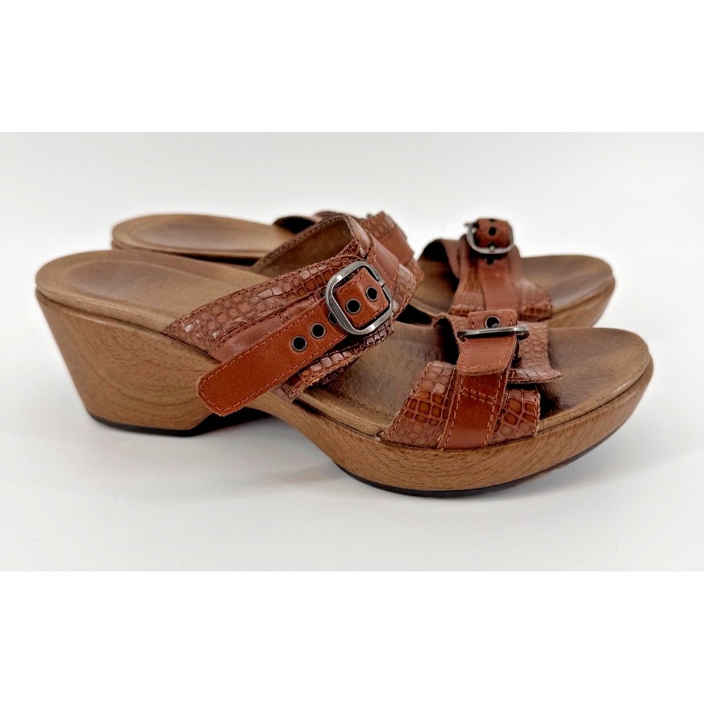 Dansko Women's Jessie Sand Lizard Heeled Sandals Buckle Brown Size EU 39 US 8.5